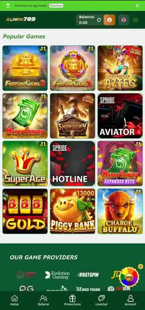 Aliwin789 game features like bonuses, games, and user interface